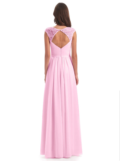 Sofia Floor Length Cap Sleeves Chiffon Bridesmaid Dresses