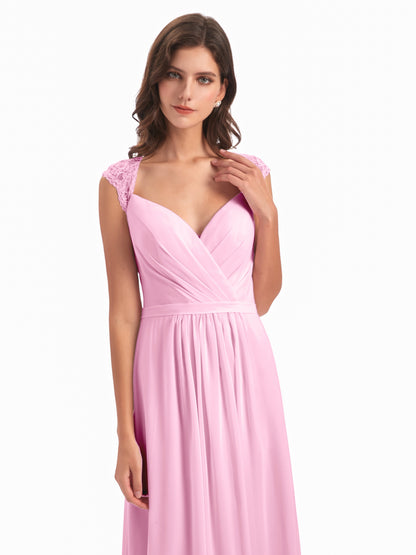 Sofia Floor Length Cap Sleeves Chiffon Bridesmaid Dresses