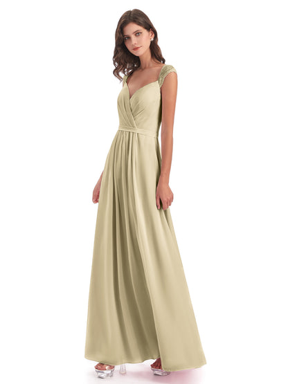 Sofia Floor Length Cap Sleeves Chiffon Bridesmaid Dresses