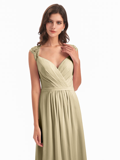 Sofia Floor Length Cap Sleeves Chiffon Bridesmaid Dresses