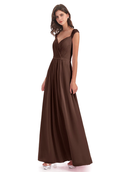 Sofia Floor Length Cap Sleeves Chiffon Bridesmaid Dresses