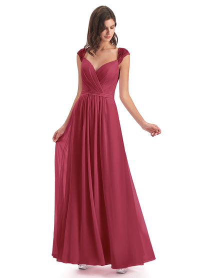 Sofia Floor Length Cap Sleeves Chiffon Bridesmaid Dresses