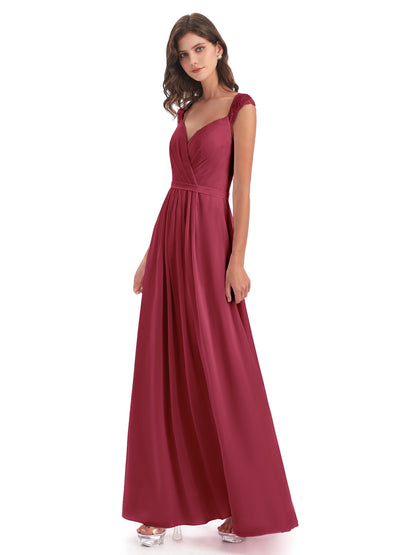 Sofia Floor Length Cap Sleeves Chiffon Bridesmaid Dresses