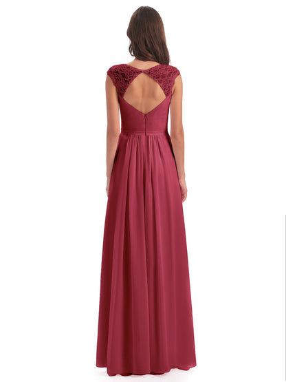 Sofia Floor Length Cap Sleeves Chiffon Bridesmaid Dresses