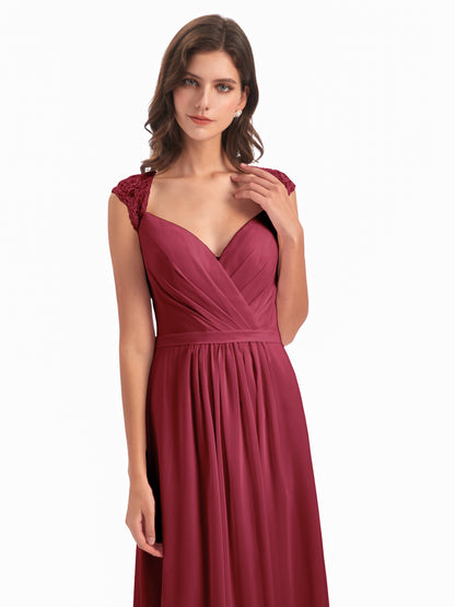 Sofia Floor Length Cap Sleeves Chiffon Bridesmaid Dresses