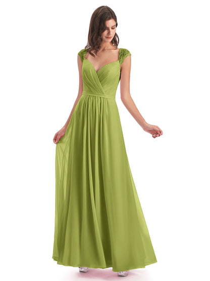 Sofia Floor Length Cap Sleeves Chiffon Bridesmaid Dresses
