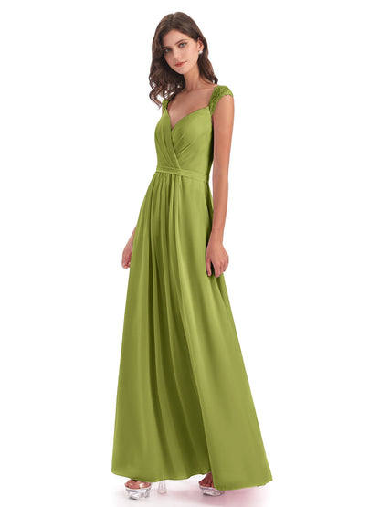 Sofia Floor Length Cap Sleeves Chiffon Bridesmaid Dresses