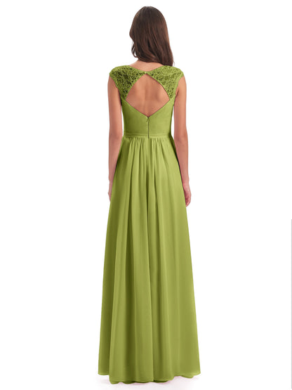 Sofia Floor Length Cap Sleeves Chiffon Bridesmaid Dresses