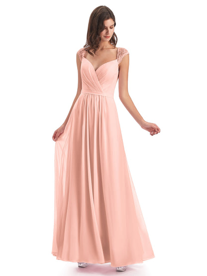 Sofia Floor Length Cap Sleeves Chiffon Bridesmaid Dresses
