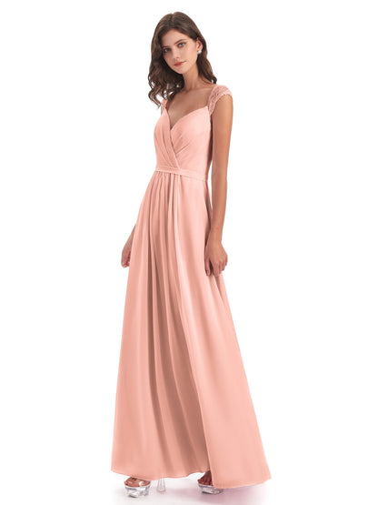 Sofia Floor Length Cap Sleeves Chiffon Bridesmaid Dresses