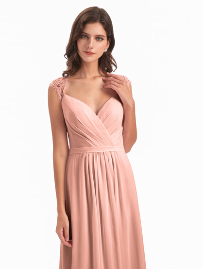 Sofia Floor Length Cap Sleeves Chiffon Bridesmaid Dresses