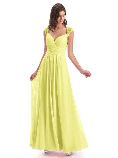 Sofia Floor Length Cap Sleeves Chiffon Bridesmaid Dresses