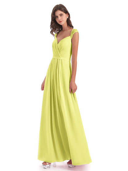 Sofia Floor Length Cap Sleeves Chiffon Bridesmaid Dresses