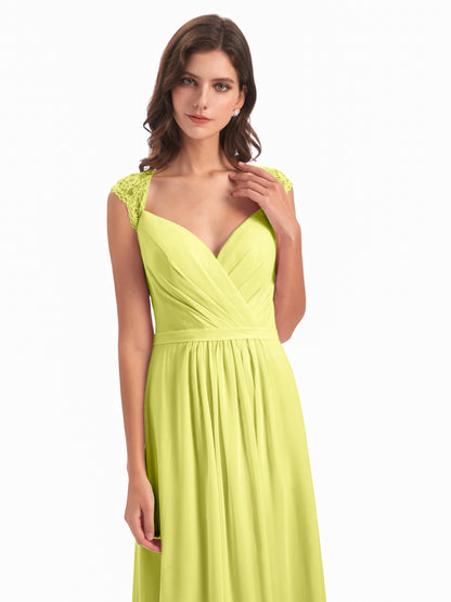 Sofia Floor Length Cap Sleeves Chiffon Bridesmaid Dresses