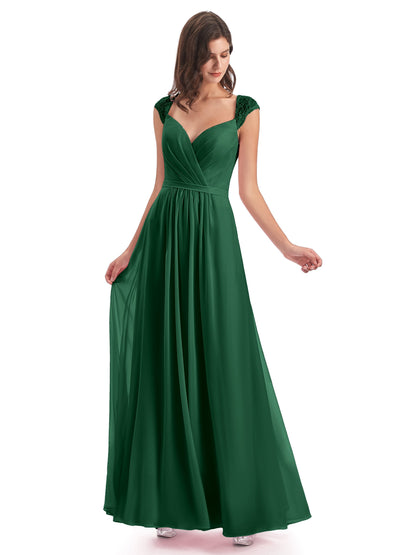 Sofia Floor Length Cap Sleeves Chiffon Bridesmaid Dresses