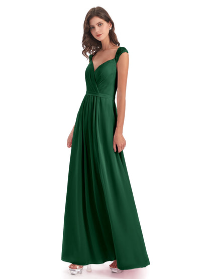 Sofia Floor Length Cap Sleeves Chiffon Bridesmaid Dresses