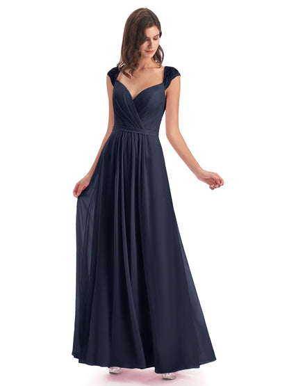Sofia Floor Length Cap Sleeves Chiffon Bridesmaid Dresses