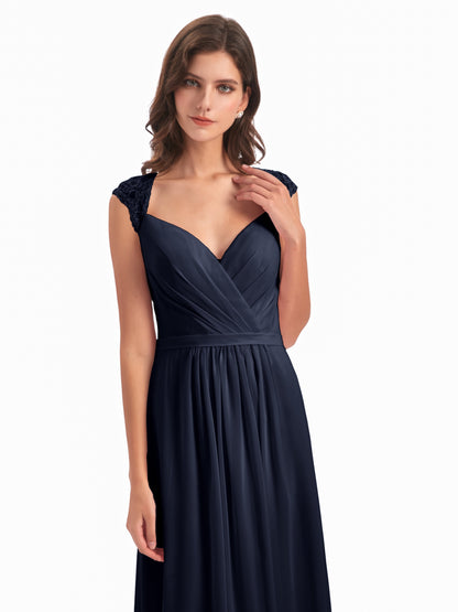 Sofia Floor Length Cap Sleeves Chiffon Bridesmaid Dresses