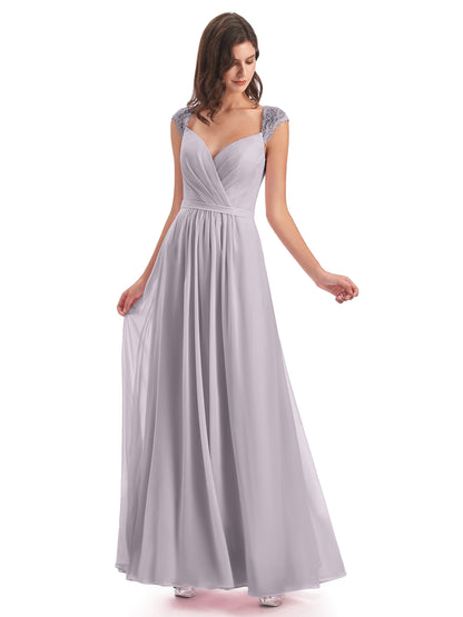 Sofia Floor Length Cap Sleeves Chiffon Bridesmaid Dresses