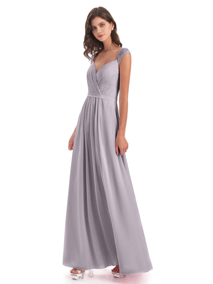 Sofia Floor Length Cap Sleeves Chiffon Bridesmaid Dresses