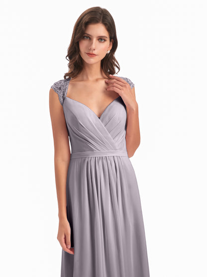Sofia Floor Length Cap Sleeves Chiffon Bridesmaid Dresses