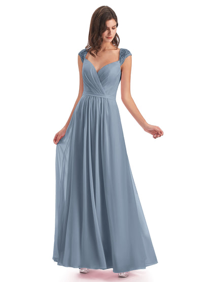 Sofia Floor Length Cap Sleeves Chiffon Bridesmaid Dresses