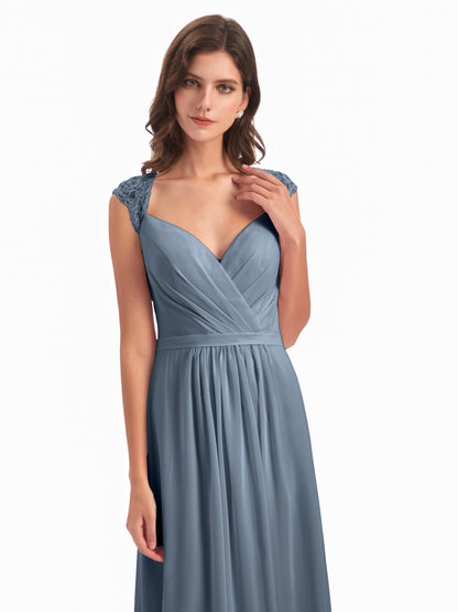 Sofia Floor Length Cap Sleeves Chiffon Bridesmaid Dresses