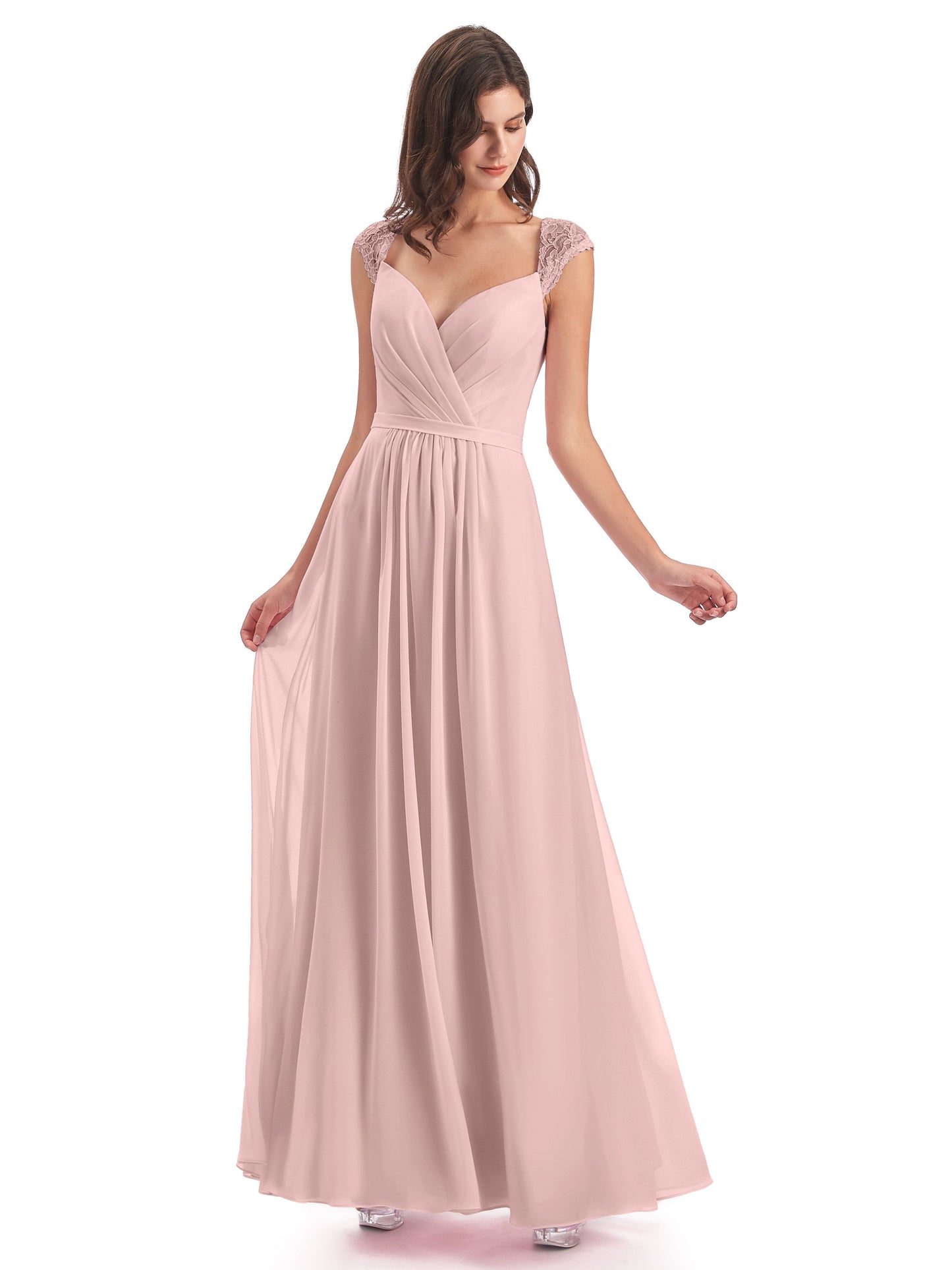 Sofia Floor Length Cap Sleeves Chiffon Bridesmaid Dresses