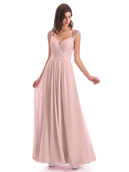 Sofia Floor Length Cap Sleeves Chiffon Bridesmaid Dresses