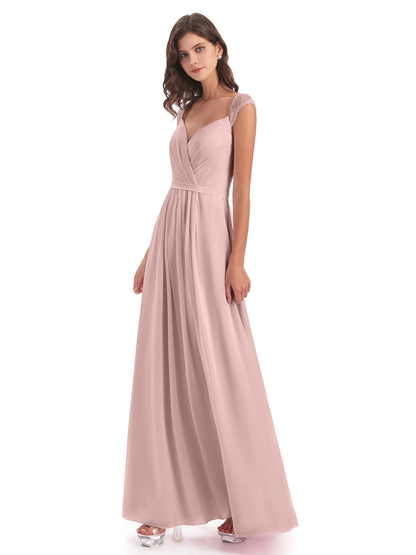 Sofia Floor Length Cap Sleeves Chiffon Bridesmaid Dresses