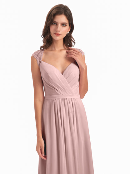 Sofia Floor Length Cap Sleeves Chiffon Bridesmaid Dresses