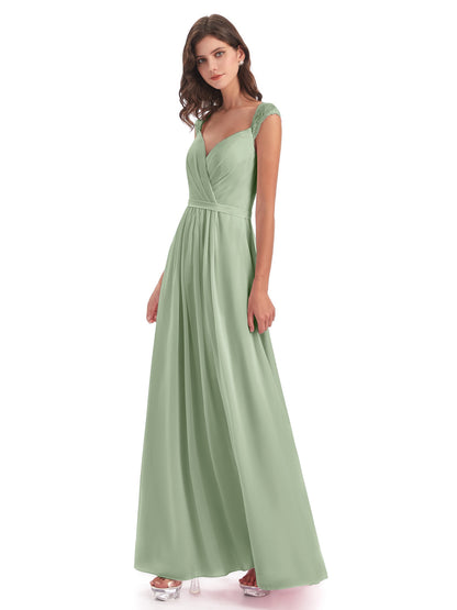 Sofia Floor Length Cap Sleeves Chiffon Bridesmaid Dresses