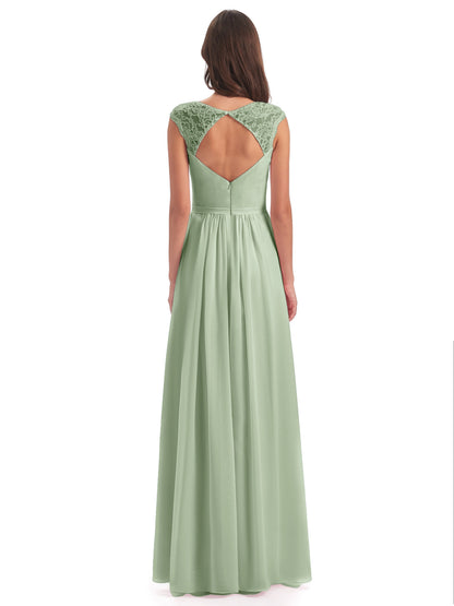 Sofia Floor Length Cap Sleeves Chiffon Bridesmaid Dresses