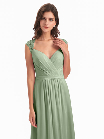 Sofia Floor Length Cap Sleeves Chiffon Bridesmaid Dresses