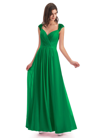 Sofia Floor Length Cap Sleeves Chiffon Bridesmaid Dresses