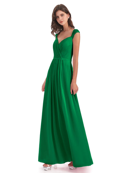 Sofia Floor Length Cap Sleeves Chiffon Bridesmaid Dresses