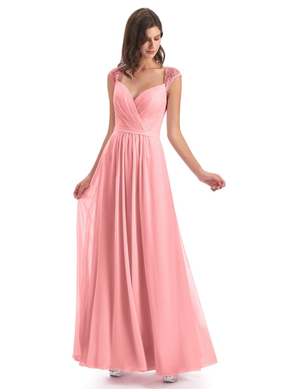 Sofia Floor Length Cap Sleeves Chiffon Bridesmaid Dresses