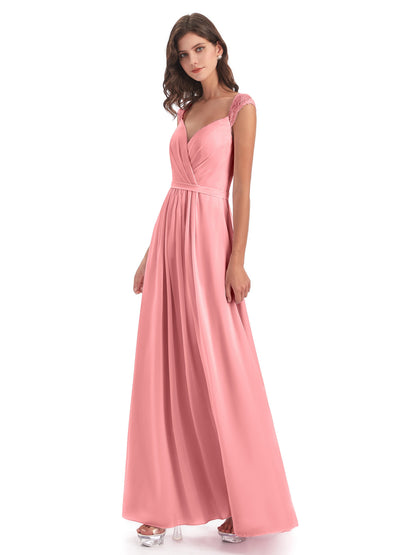 Sofia Floor Length Cap Sleeves Chiffon Bridesmaid Dresses