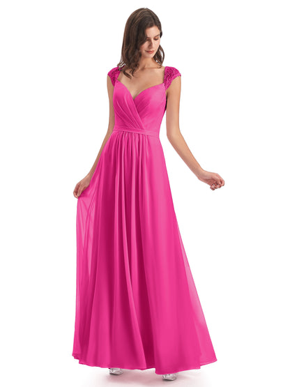 Sofia Floor Length Cap Sleeves Chiffon Bridesmaid Dresses