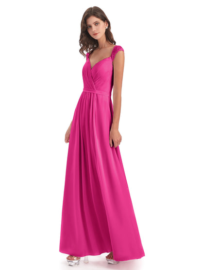 Sofia Floor Length Cap Sleeves Chiffon Bridesmaid Dresses