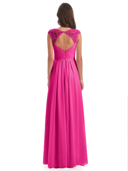 Sofia Floor Length Cap Sleeves Chiffon Bridesmaid Dresses