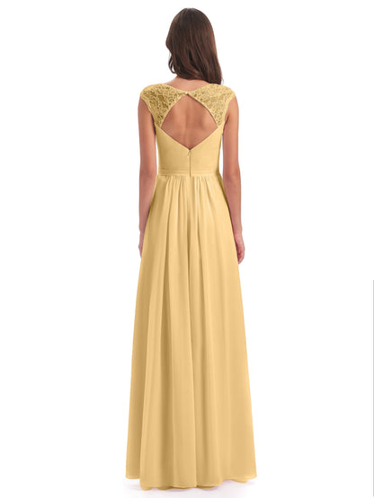 Sofia Floor Length Cap Sleeves Chiffon Bridesmaid Dresses