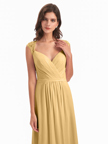 Sofia Floor Length Cap Sleeves Chiffon Bridesmaid Dresses