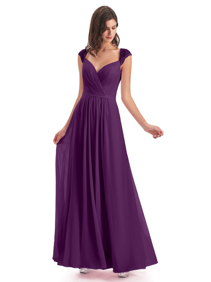 Sofia Floor Length Cap Sleeves Chiffon Bridesmaid Dresses