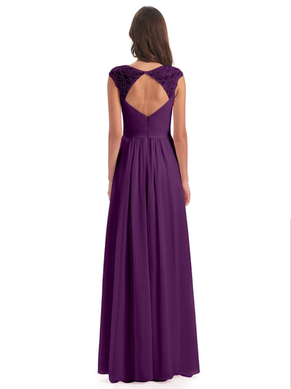 Sofia Floor Length Cap Sleeves Chiffon Bridesmaid Dresses