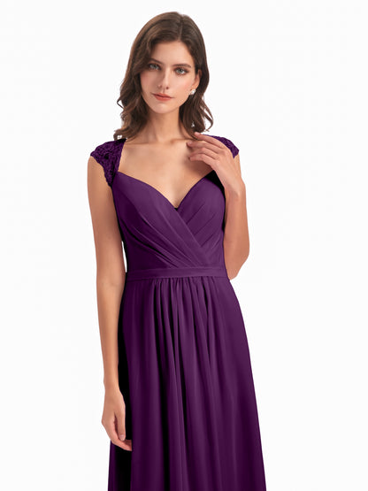 Sofia Floor Length Cap Sleeves Chiffon Bridesmaid Dresses