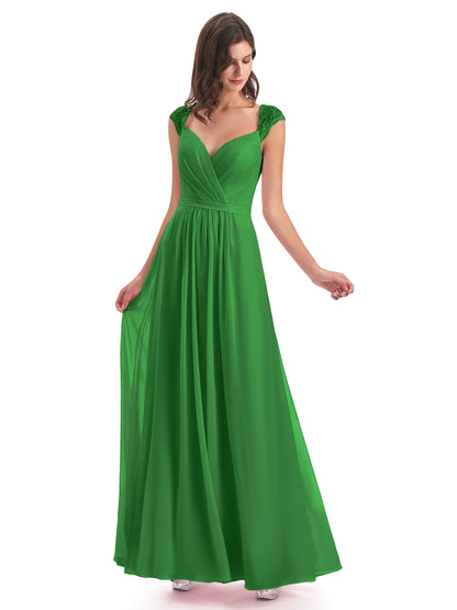 Sofia Floor Length Cap Sleeves Chiffon Bridesmaid Dresses