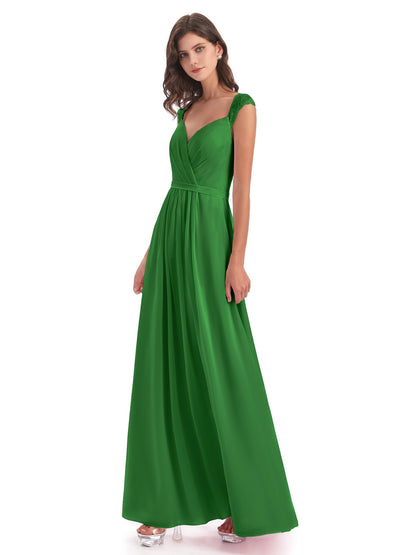 Sofia Floor Length Cap Sleeves Chiffon Bridesmaid Dresses