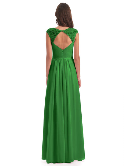 Sofia Floor Length Cap Sleeves Chiffon Bridesmaid Dresses