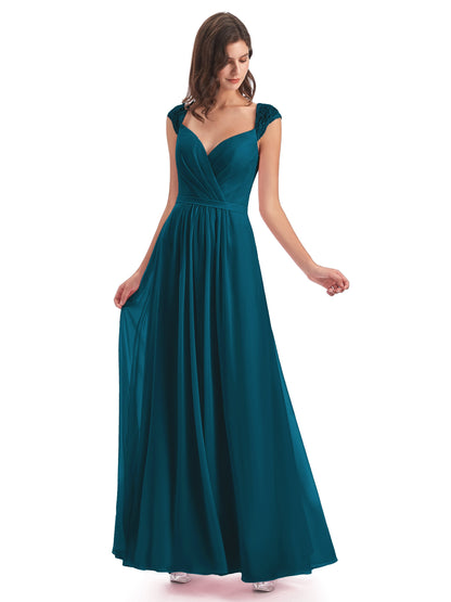 Sofia Floor Length Cap Sleeves Chiffon Bridesmaid Dresses